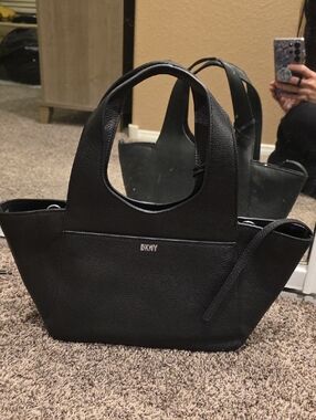 DKNY Black Pebbled Leather Mini Tote with Top Handles